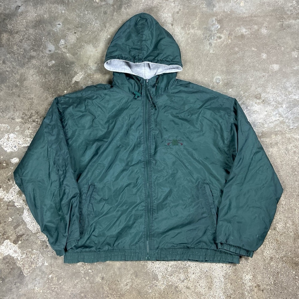 Vintage 90s Orvis Windbreaker Jacket Size Large Green Hooded Full Zip Outdoor